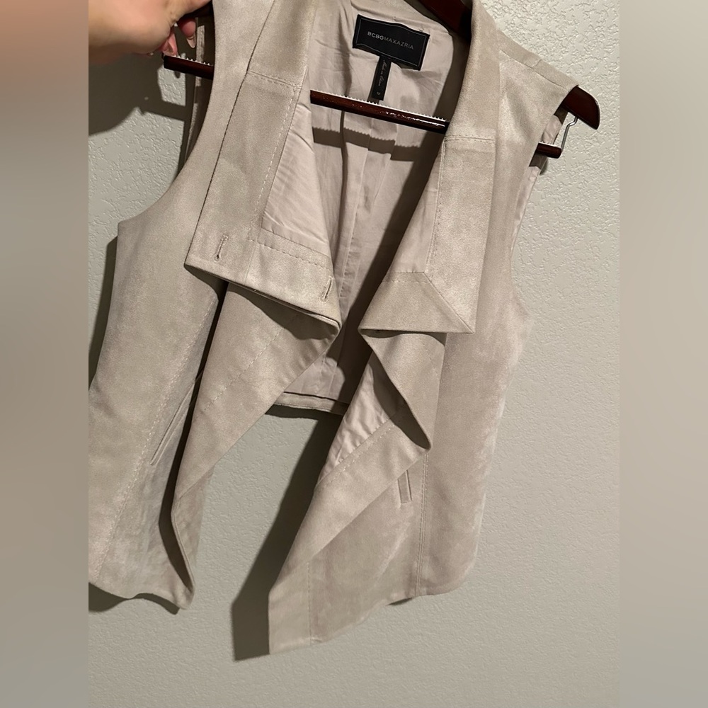 BCBG Maxazria Khaki Faux Suede Sleeveless Vest